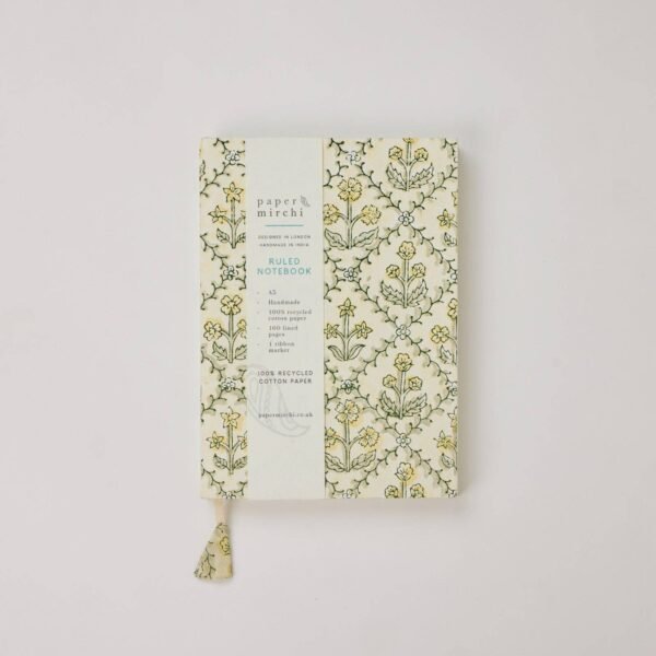 Paper Mirchi - Block Printed Ruled Notebook (A5) - Floral Lattice Buttercream